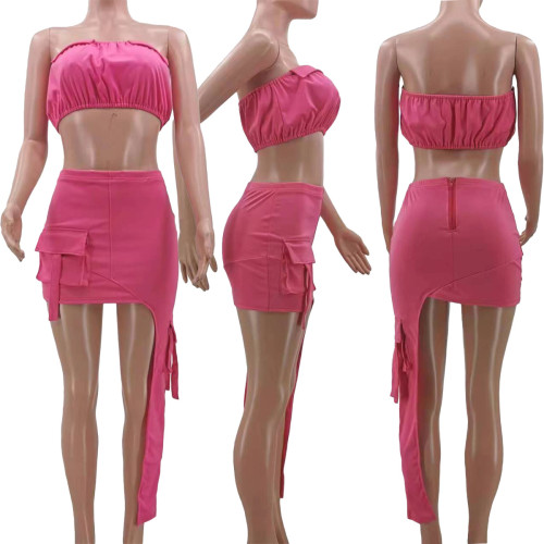 Fashionable and Sexy Solid Color Wrapped Chest Personalized Work Dress Set