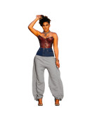 Denim knitted patchwork pants