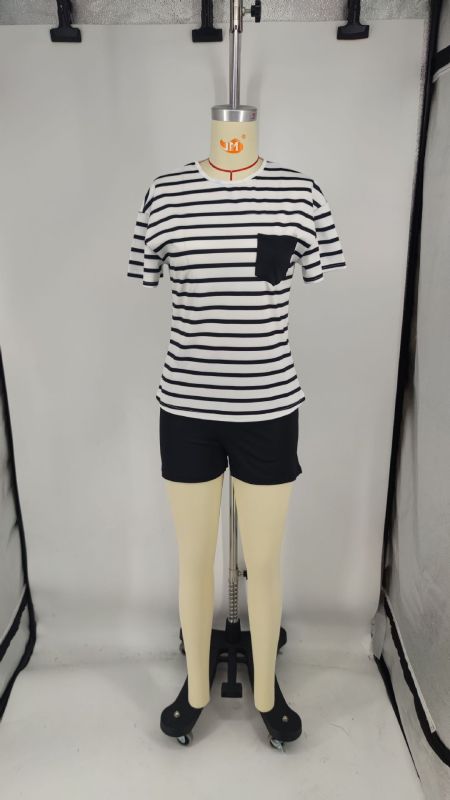 Striped short sleeved shorts casual two-piece set