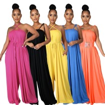 Sleeveless waist wrapped chest loose wide leg women's jumpsuit