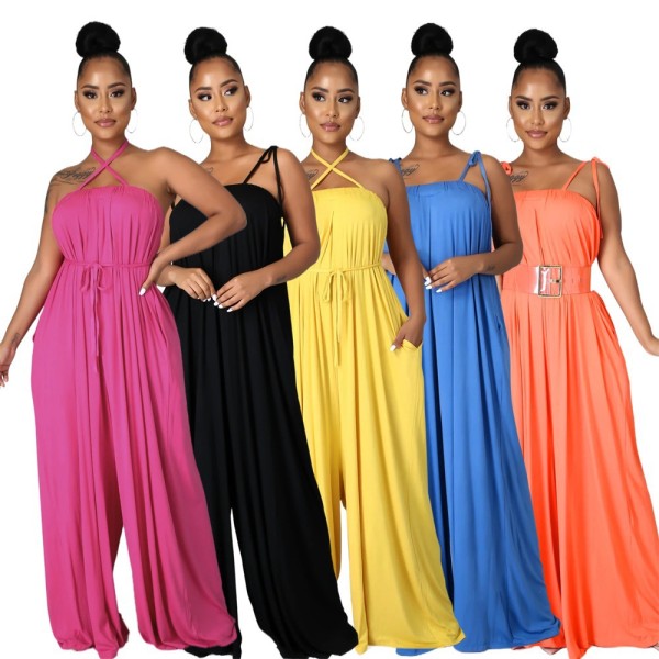 Sleeveless waist wrapped chest loose wide leg women's jumpsuit
