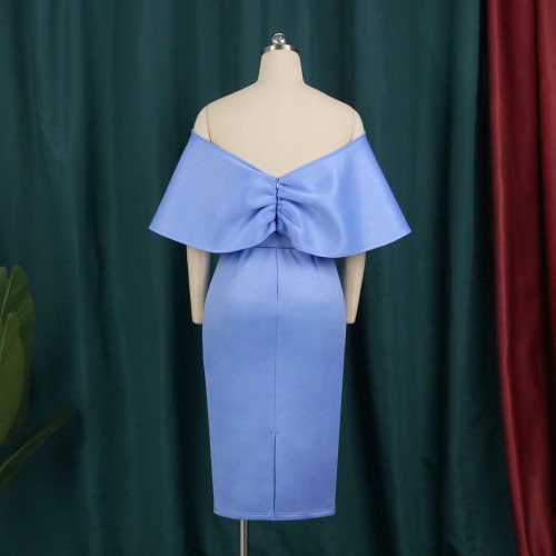 Sexy Off Shoulder High Waist Wrapped Hip Dress with Belt Banquet Dress Large Women's Wear