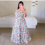 Off shoulder floral fashion off shoulder long printed skirt