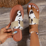 Women's shoes Roman animal print clip toe herringbone sandals and slippers