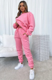 Solid round neck pullover pants for women's fashion casual long sleeved sweater set