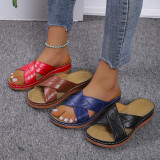 Women's shoes, solid color hollowed out splicing, casual thick sole slippers, cross-border