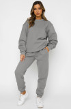 Solid round neck pullover pants for women's fashion casual long sleeved sweater set