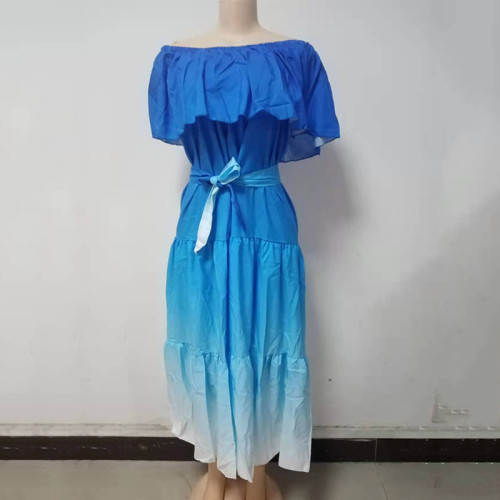Wrapped chest print gradient large swing dress