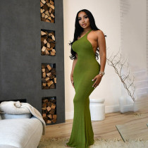 Sexy Off Back Off Shoulder Fashion One Shoulder Off Back Split Dress