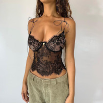 Lace Perspective Strap Sexy Chest Show Tank Top
