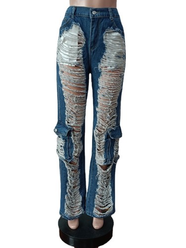 Fashion casual distressed denim pants