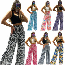 Printed wide leg casual pants