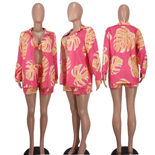 Fashionable and Sexy Printed Three Piece Set with Four Sides Snap