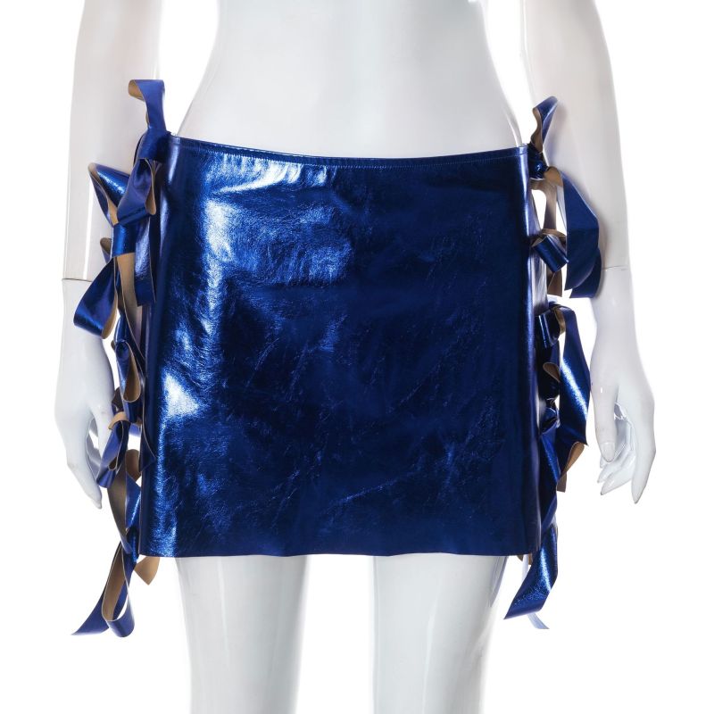 Solid Gold Plated High Waist Zipper Strap Wrapped Hip Half Skirt