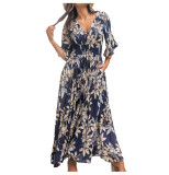 V-neck Elegant Mid length Stylish Printed Dress