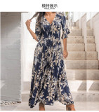 V-neck Elegant Mid length Stylish Printed Dress