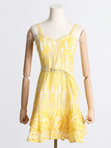 Heavy Industry Embroidery Sexy Hanging Strap Ruffled Dress with Waist Closure for a Slim and Elegant Short Style Dress