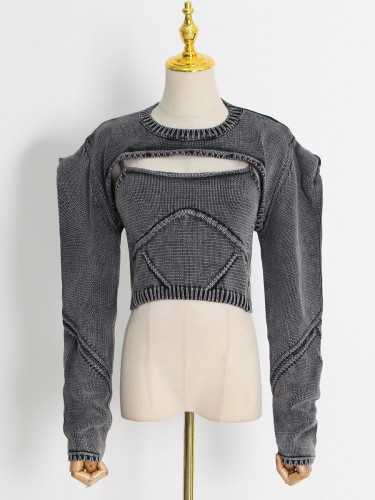 Solid Knitted Set with Spliced Knitted Strap and Sweetheart Two Piece Set