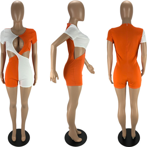 Fashionable and sexy patchwork cut-out jumpsuit