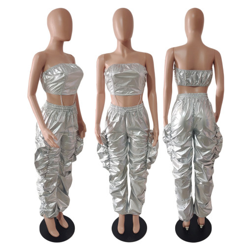 Hot stamping new personality street hip-hop nightclub two-piece set