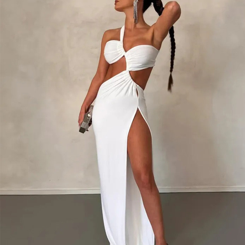 Women's personalized trend, one shoulder, revealing and fashionable slit dress