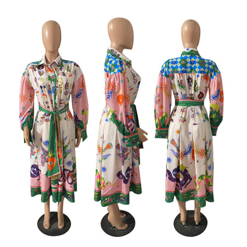 Vintage French court style pleated long sleeved loose fitting dress