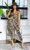 Women's casual cotton sexy strapless camouflage suspender jumpsuit