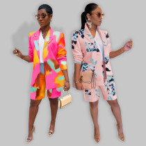 Women's suit, jacket, shorts, two-piece printed casual wear