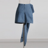 Three dimensional rose flower denim skirt simple retro blue short A-line women's Denim skirt