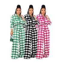 Geometric Pattern Long Sleeve Button Pocket Shirt Set
