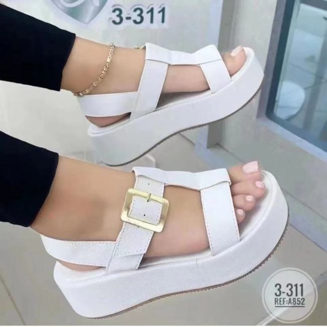 Women's shoes H-shaped broadband casual thick sole solid color sandals