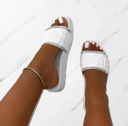 Sequin straight line comfortable flat bottomed slippers for women