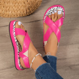 Casual candy colored cross wide band elastic slippers
