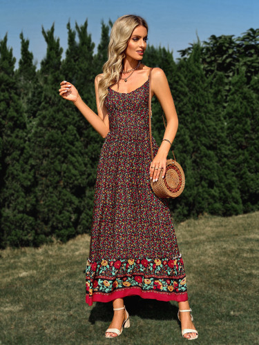 Bohemian V-neck strap floral dress