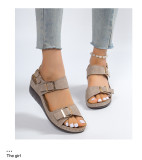 Wide strip metal square buckle buckle flat sole sandals