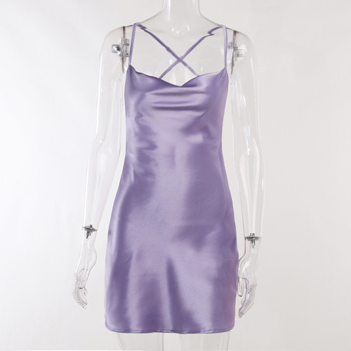 Casual backless short skirt with sexy slim fitting strap design, wrap buttocks and suspender dress