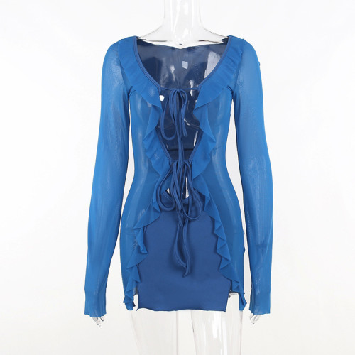 Sexy Hollow out Ruffle Edge Slightly Transparent Wrapped Hip Skirt