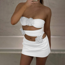 Strap Hanging Neck Stereoscopic Flower Hollow Tight Solid Color Spicy Girl Underlay One Piece Top