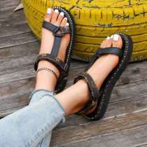 Thick sole printed Velcro sandals with belt buckle minimalist beach sandals