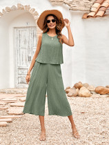 Solid casual loose sleeveless women's jumpsuit