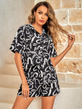 Fashion printed lapel loose fitting short set