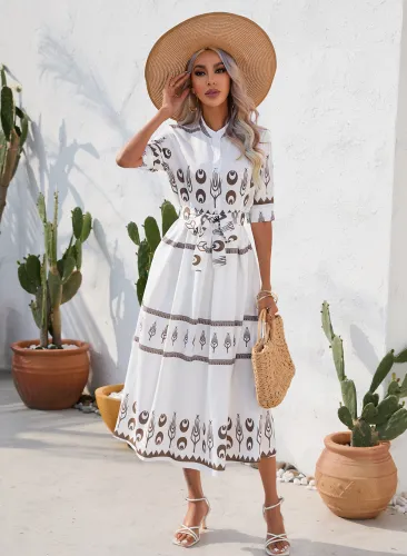 Summer Ethnic Style Printed 3/4 Sleeve Dress