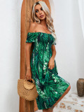 Printed Off Shoulder Wrapped Chest Dress