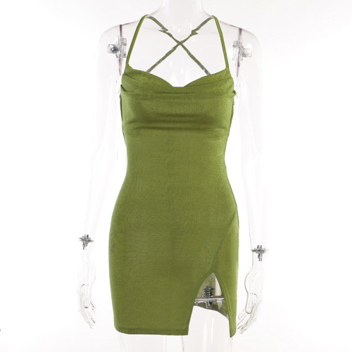 Short Dress Sling Slit Open Back Strap Dress