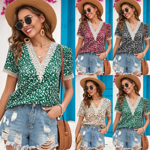 Small floral lace patchwork shirt top