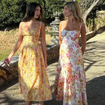 Strap Dress Fragmented Flower A Swing Cake Dress