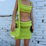 Women's Sexy Casual Slim Fit Knitted Top High Waist Wrapped Hip Short Skirt Set