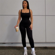 Women's sleeveless low neck slim fitting high waist sports jumpsuit