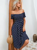 Printed Off Shoulder Wrapped Chest Dress