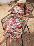 Summer floral print short sleeved dress